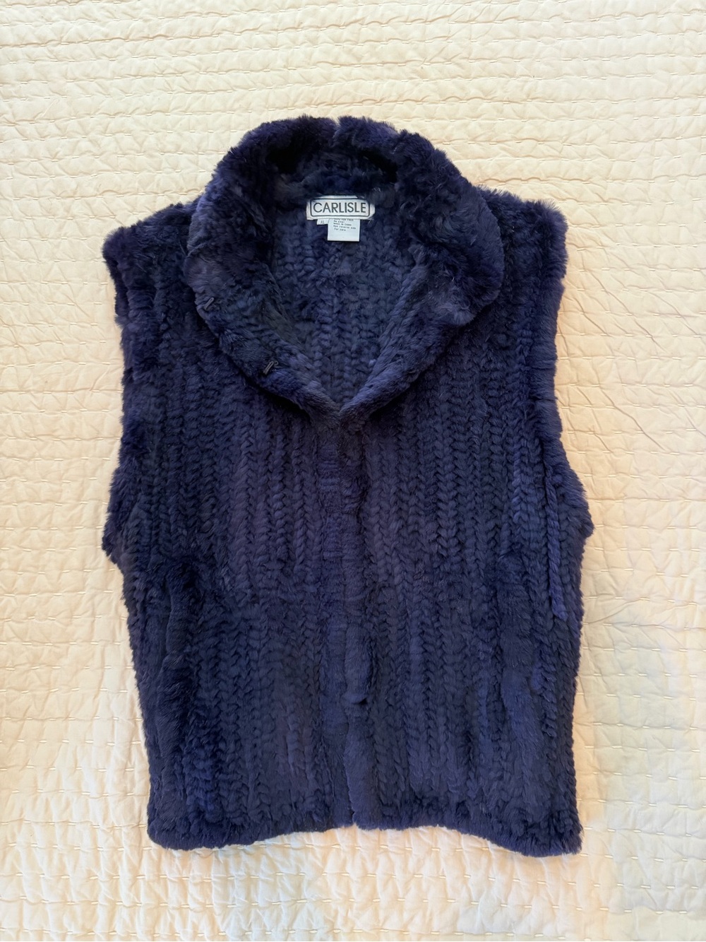 Carlisle Deep Purple Fur Knit Vest - Shawl Collar Sleeveless